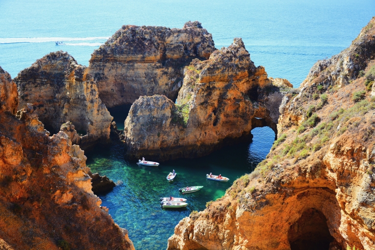 Sea caves and rock formations in Portugal 